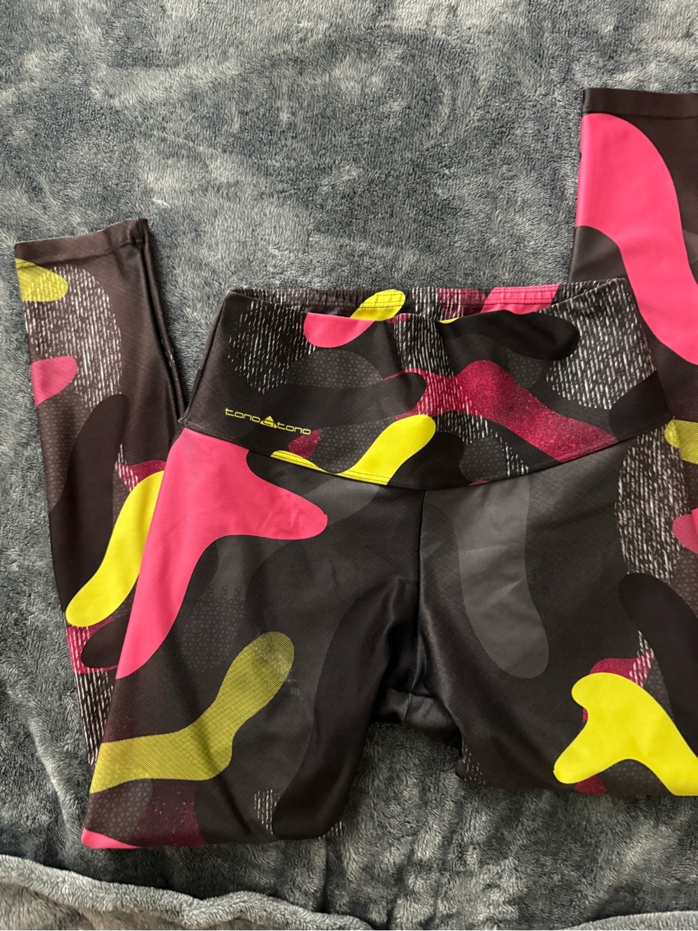 Womens Pink and Yellow Camo Exercise Leggings